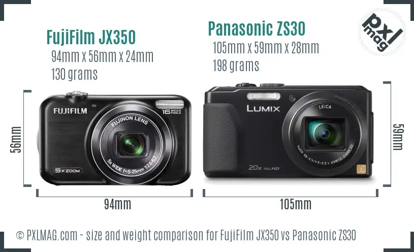 FujiFilm JX350 vs Panasonic ZS30 size comparison FujiFilm JX350 vs Panasonic ZS30 size comparison