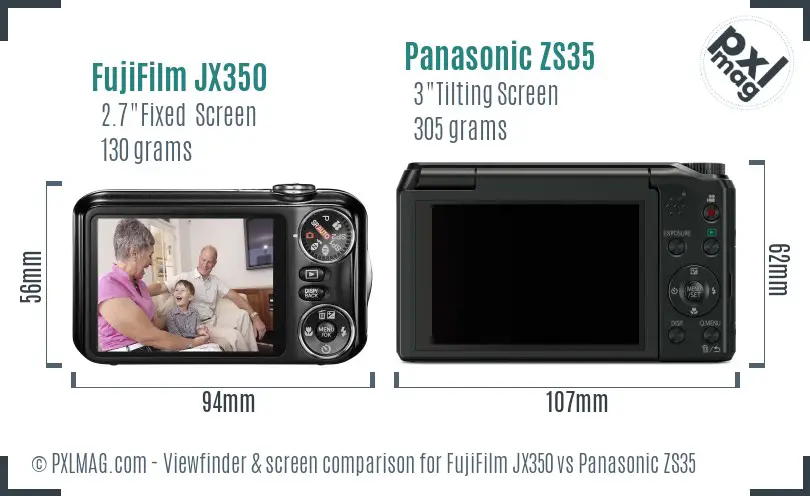 FujiFilm JX350 vs Panasonic ZS35 Screen and Viewfinder comparison