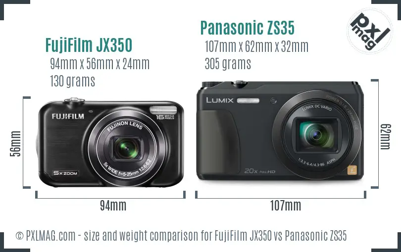 FujiFilm JX350 vs Panasonic ZS35 size comparison