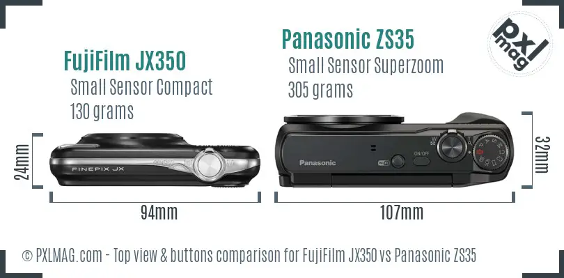 FujiFilm JX350 vs Panasonic ZS35 top view buttons comparison