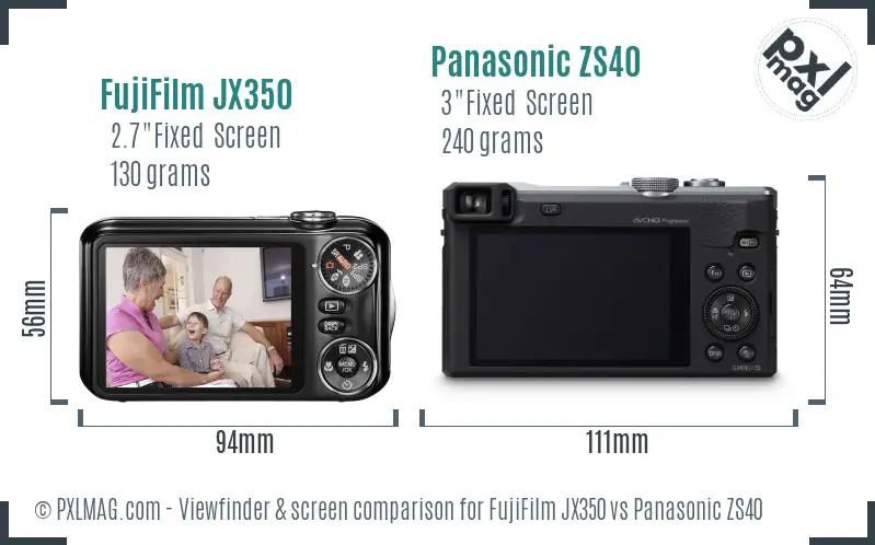 FujiFilm JX350 vs Panasonic ZS40 Screen and Viewfinder comparison