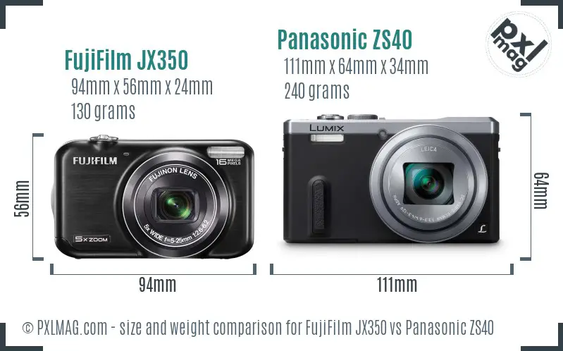 FujiFilm JX350 vs Panasonic ZS40 size comparison