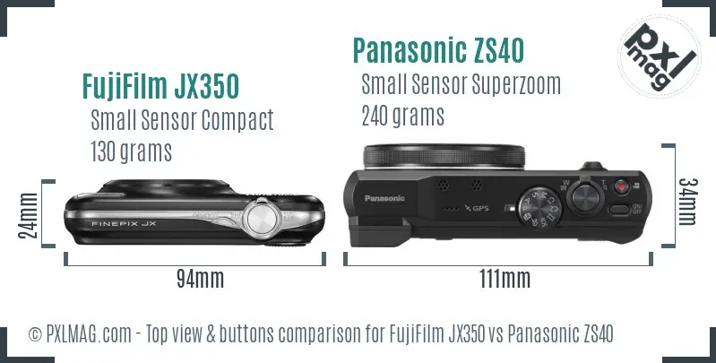FujiFilm JX350 vs Panasonic ZS40 top view buttons comparison