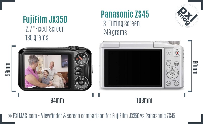 FujiFilm JX350 vs Panasonic ZS45 Screen and Viewfinder comparison