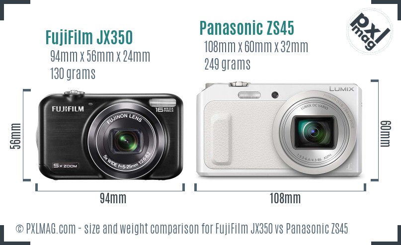 FujiFilm JX350 vs Panasonic ZS45 size comparison