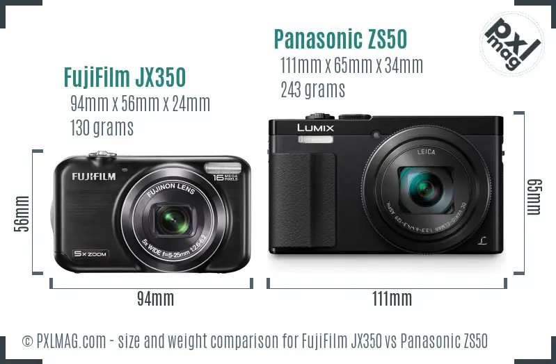 FujiFilm JX350 vs Panasonic ZS50 size comparison FujiFilm JX350 vs Panasonic ZS50 size comparison