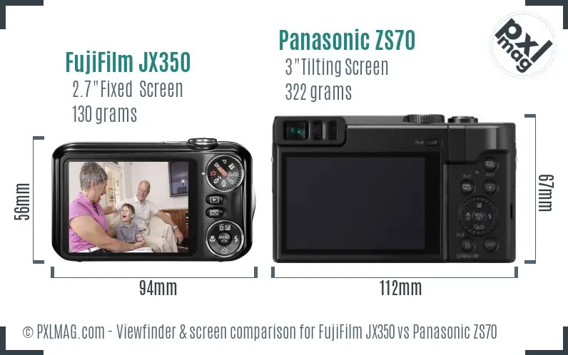 FujiFilm JX350 vs Panasonic ZS70 Screen and Viewfinder comparison