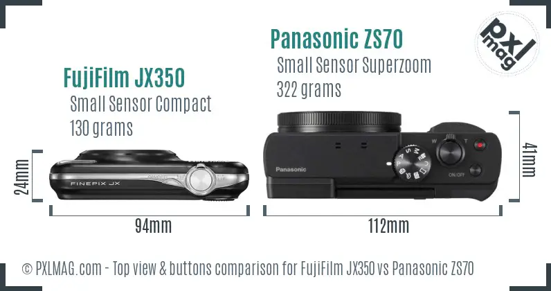 FujiFilm JX350 vs Panasonic ZS70 top view buttons comparison