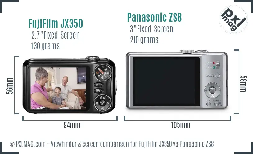 FujiFilm JX350 vs Panasonic ZS8 Screen and Viewfinder comparison