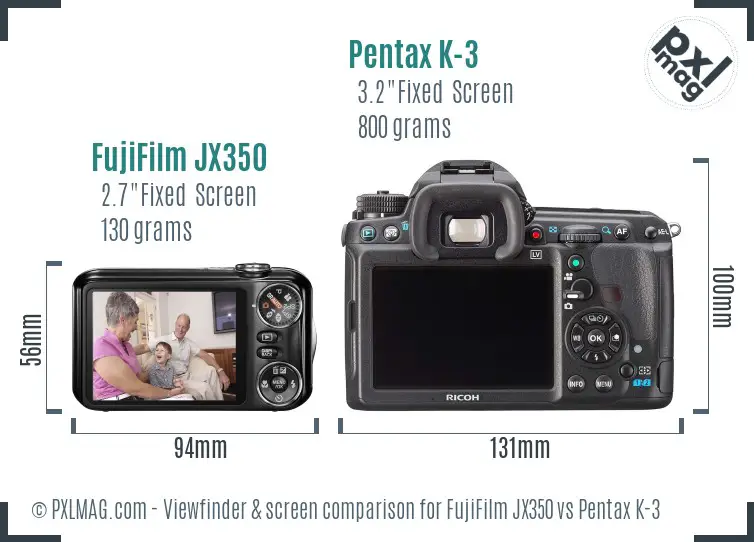 FujiFilm JX350 vs Pentax K-3 Screen and Viewfinder comparison