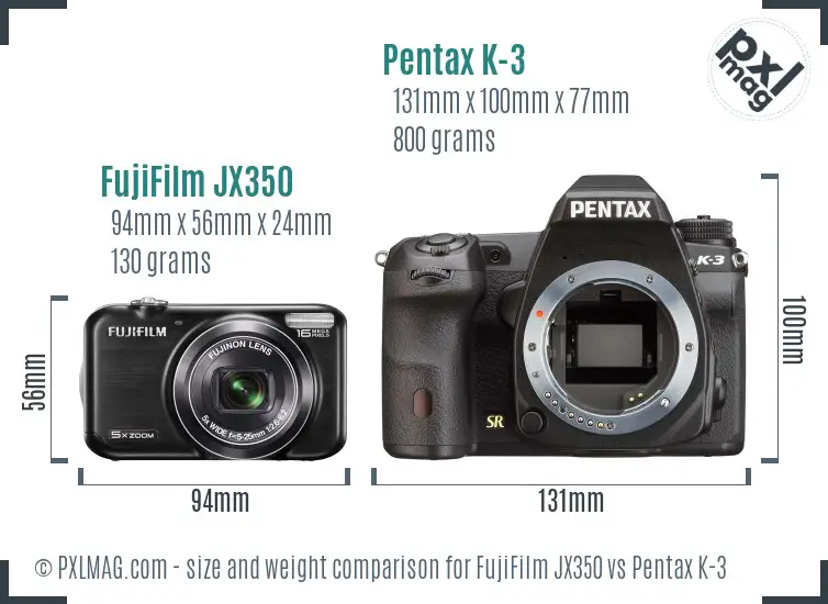 FujiFilm JX350 vs Pentax K-3 size comparison
