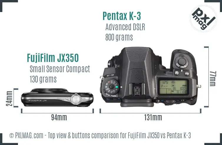 FujiFilm JX350 vs Pentax K-3 top view buttons comparison