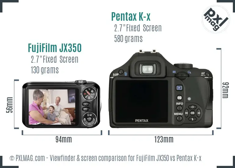 FujiFilm JX350 vs Pentax K-x Screen and Viewfinder comparison