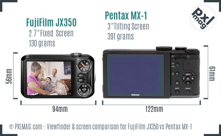 FujiFilm JX350 vs Pentax MX-1 Screen and Viewfinder comparison