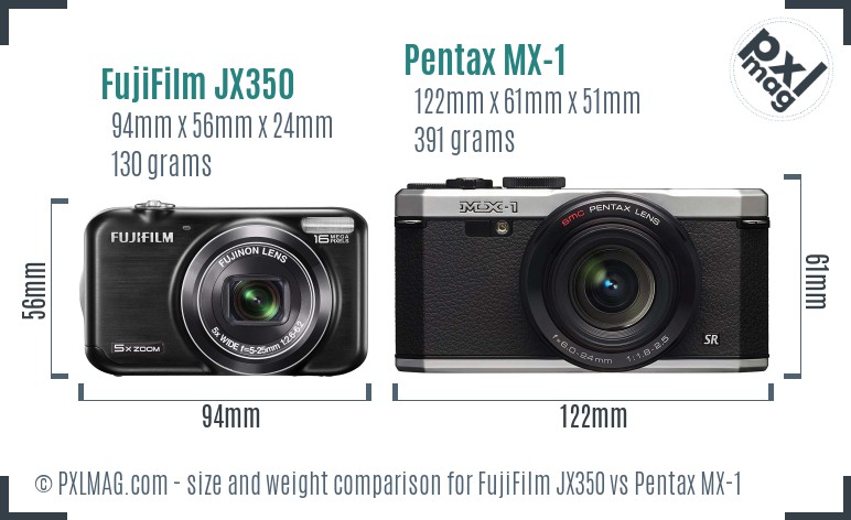 FujiFilm JX350 vs Pentax MX-1 size comparison