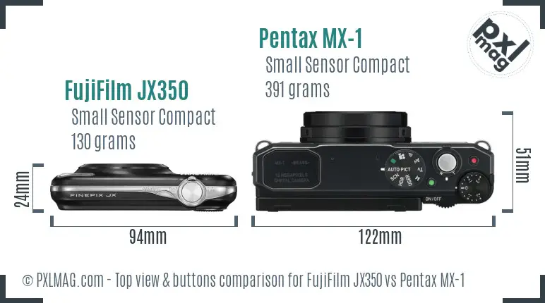 FujiFilm JX350 vs Pentax MX-1 top view buttons comparison