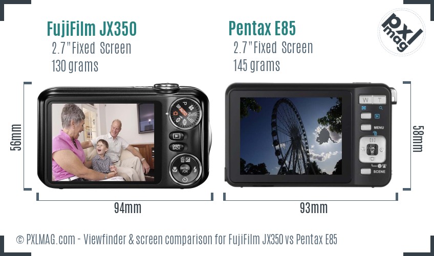 FujiFilm JX350 vs Pentax E85 Screen and Viewfinder comparison