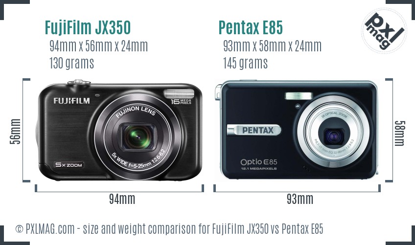 FujiFilm JX350 vs Pentax E85 size comparison