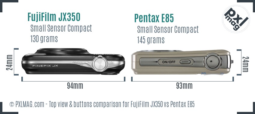FujiFilm JX350 vs Pentax E85 top view buttons comparison