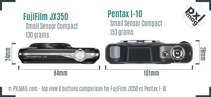 FujiFilm JX350 vs Pentax I-10 top view buttons comparison FujiFilm JX350 vs Pentax I-10 top view buttons comparison