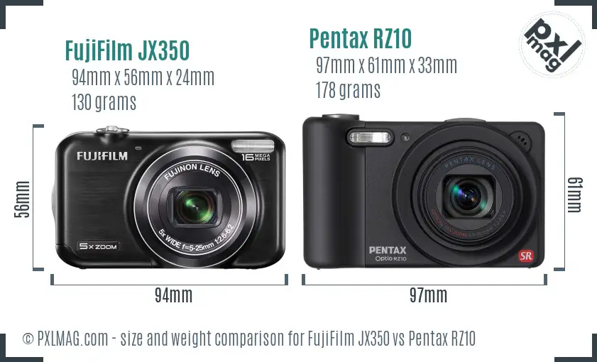 FujiFilm JX350 vs Pentax RZ10 size comparison FujiFilm JX350 vs Pentax RZ10 size comparison