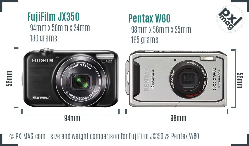 FujiFilm JX350 vs Pentax W60 size comparison FujiFilm JX350 vs Pentax W60 size comparison
