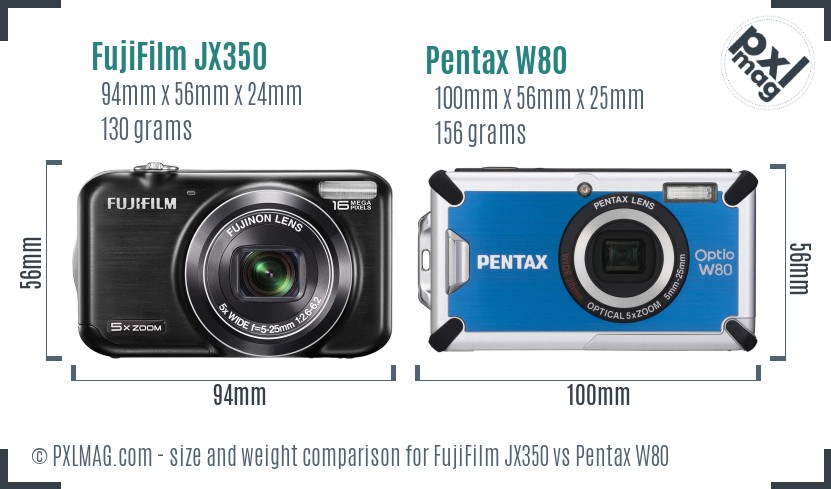 FujiFilm JX350 vs Pentax W80 size comparison FujiFilm JX350 vs Pentax W80 size comparison
