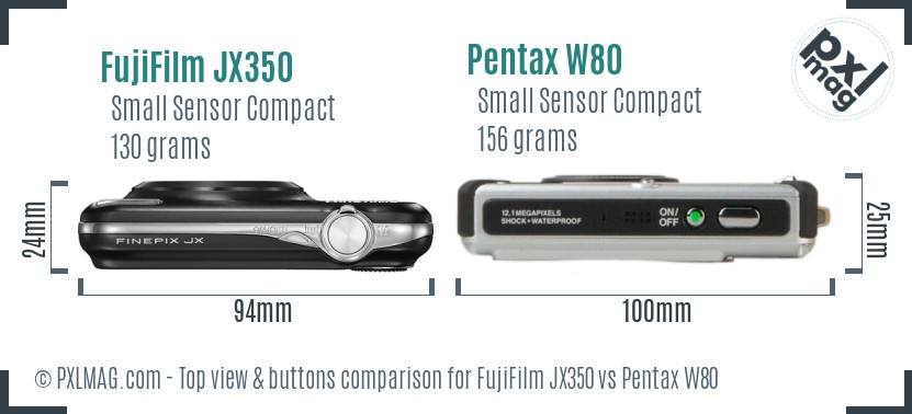 FujiFilm JX350 vs Pentax W80 top view buttons comparison