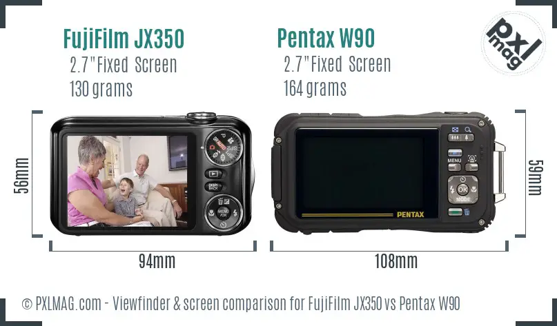 FujiFilm JX350 vs Pentax W90 Screen and Viewfinder comparison