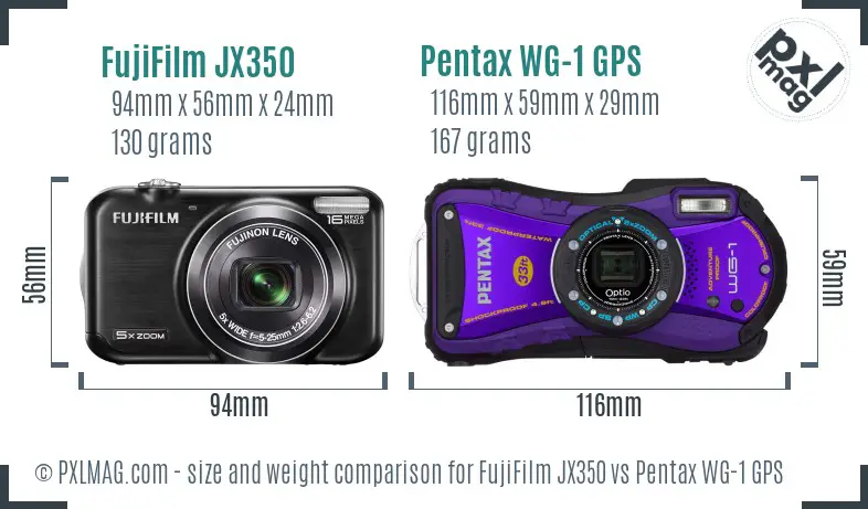 FujiFilm JX350 vs Pentax WG-1 GPS size comparison