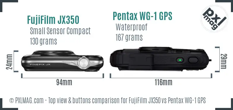 FujiFilm JX350 vs Pentax WG-1 GPS top view buttons comparison