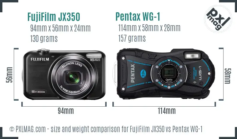 FujiFilm JX350 vs Pentax WG-1 size comparison