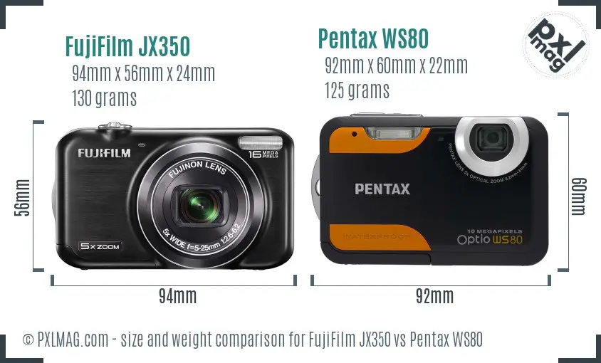 FujiFilm JX350 vs Pentax WS80 size comparison