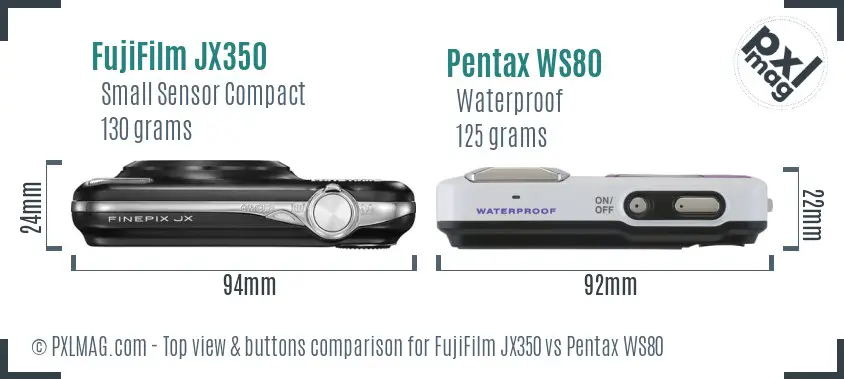 FujiFilm JX350 vs Pentax WS80 top view buttons comparison