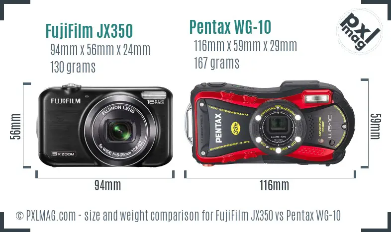 FujiFilm JX350 vs Pentax WG-10 size comparison