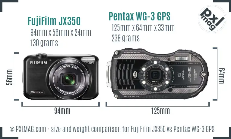 FujiFilm JX350 vs Pentax WG-3 GPS size comparison