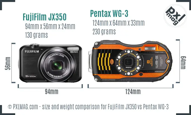 FujiFilm JX350 vs Pentax WG-3 size comparison