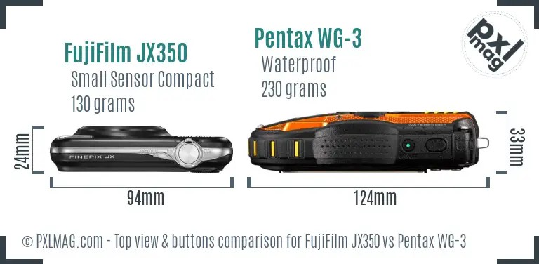 FujiFilm JX350 vs Pentax WG-3 top view buttons comparison