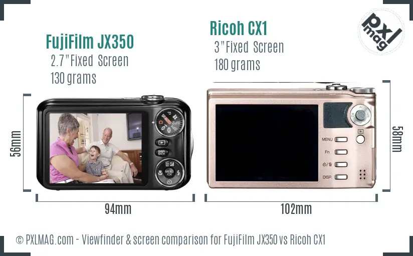 FujiFilm JX350 vs Ricoh CX1 Screen and Viewfinder comparison