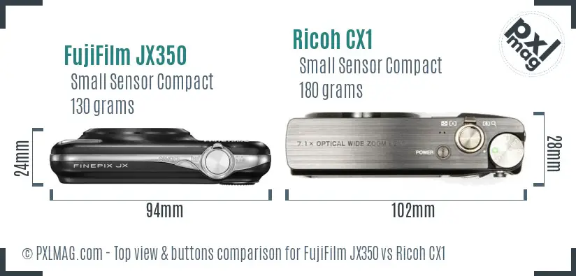 FujiFilm JX350 vs Ricoh CX1 top view buttons comparison