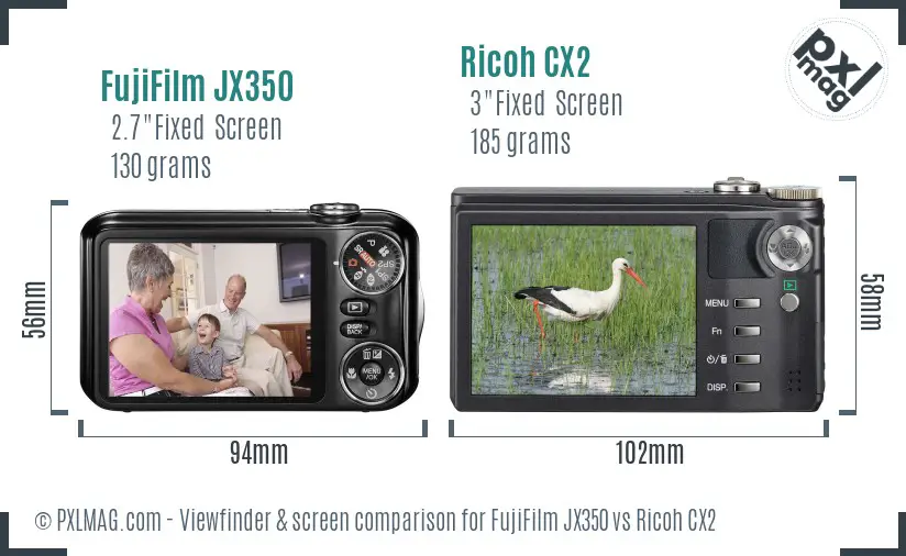 FujiFilm JX350 vs Ricoh CX2 Screen and Viewfinder comparison