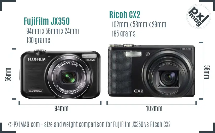 FujiFilm JX350 vs Ricoh CX2 size comparison