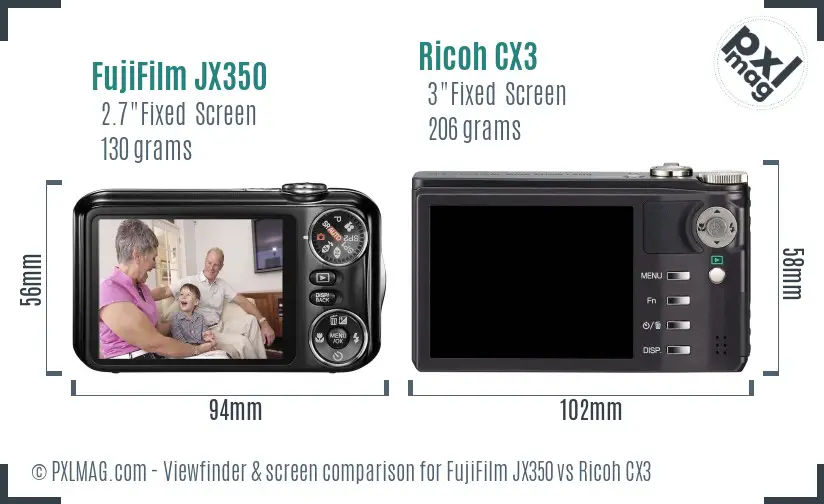 FujiFilm JX350 vs Ricoh CX3 Screen and Viewfinder comparison