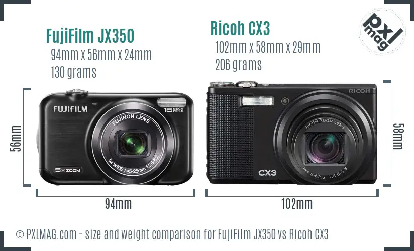 FujiFilm JX350 vs Ricoh CX3 size comparison