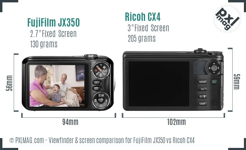 FujiFilm JX350 vs Ricoh CX4 Screen and Viewfinder comparison