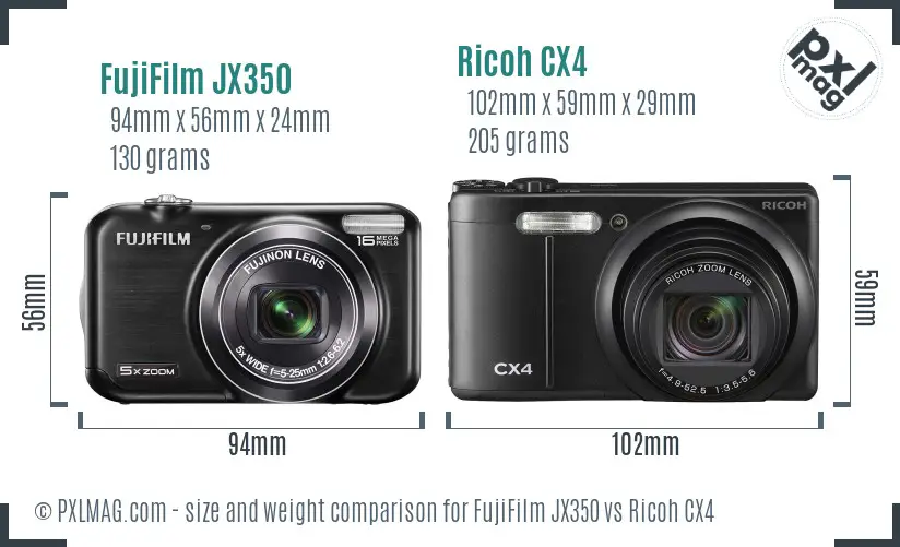 FujiFilm JX350 vs Ricoh CX4 size comparison