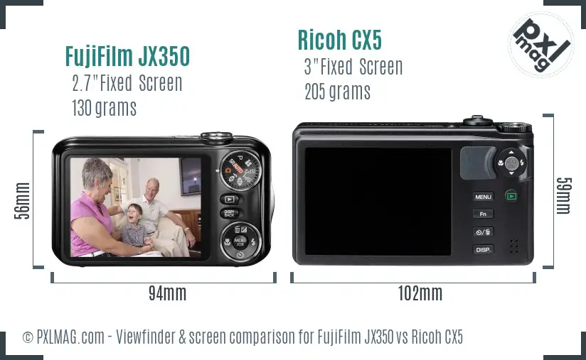 FujiFilm JX350 vs Ricoh CX5 Screen and Viewfinder comparison