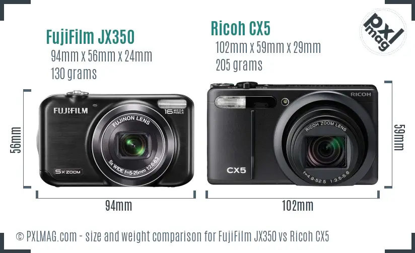 FujiFilm JX350 vs Ricoh CX5 size comparison