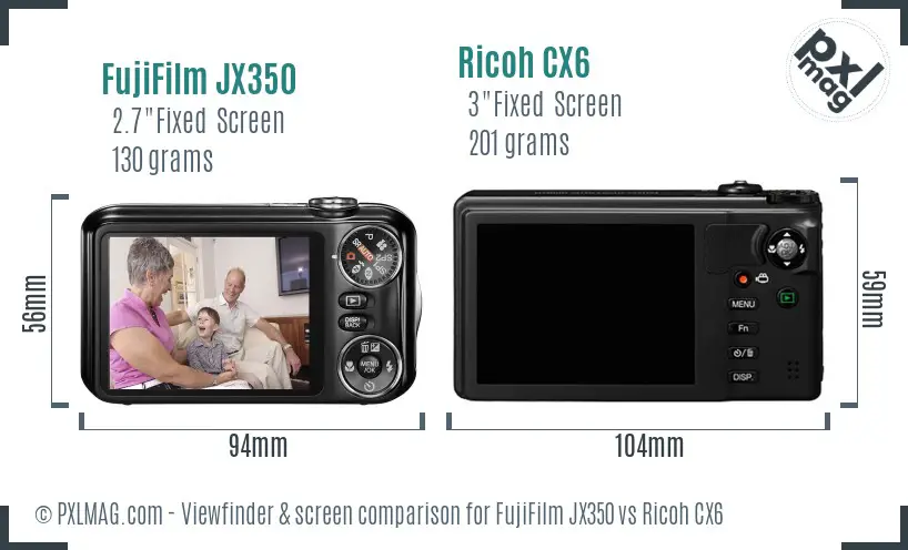 FujiFilm JX350 vs Ricoh CX6 Screen and Viewfinder comparison