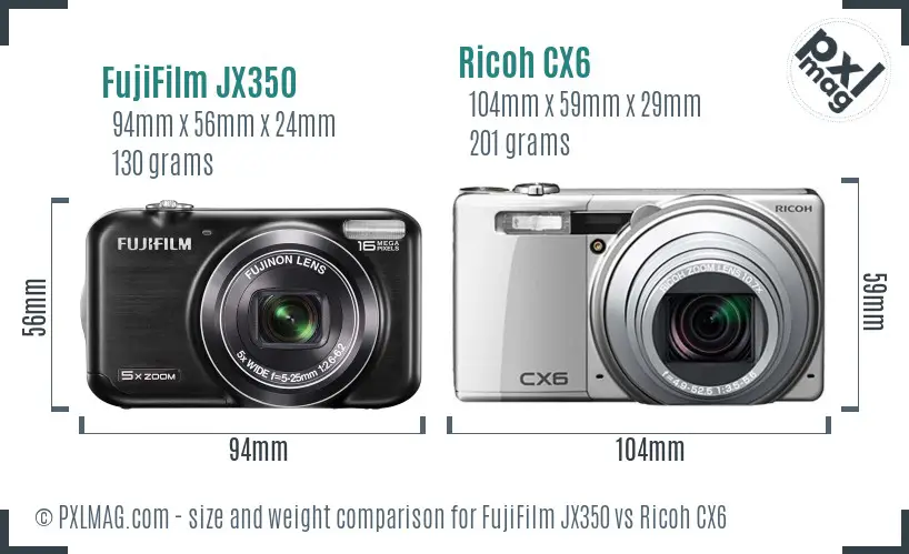 FujiFilm JX350 vs Ricoh CX6 size comparison